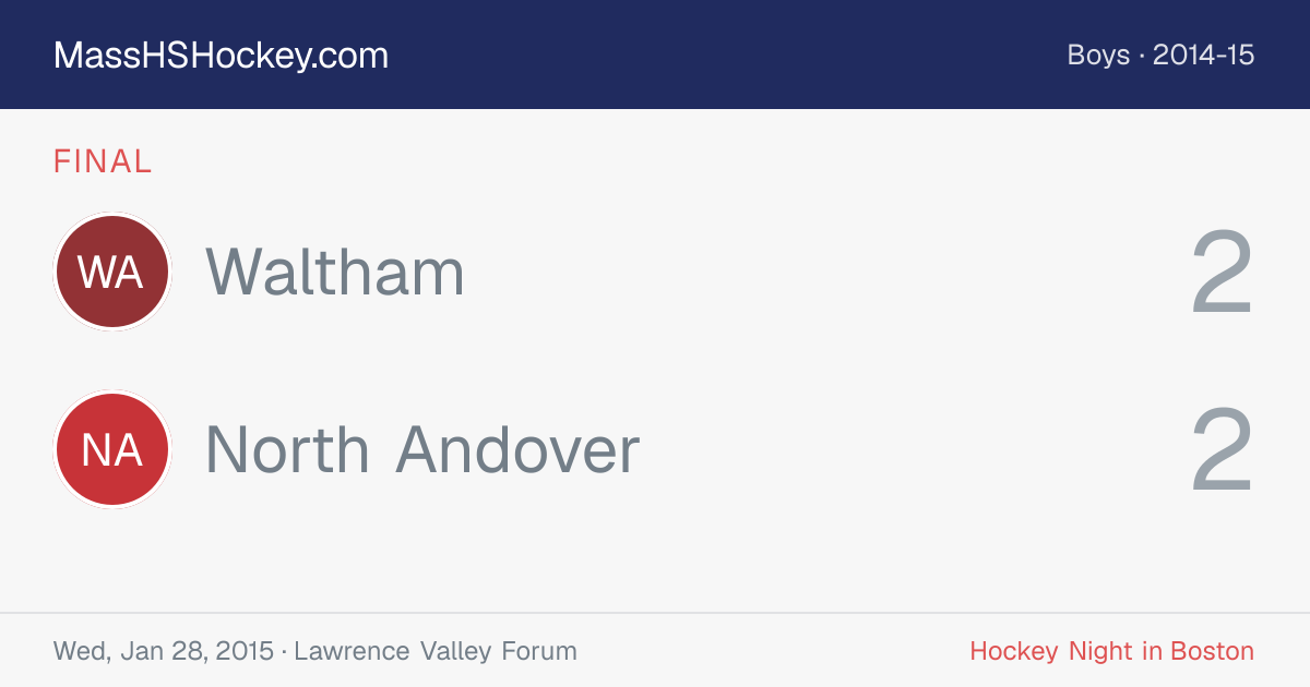 Waltham at North Andover score card