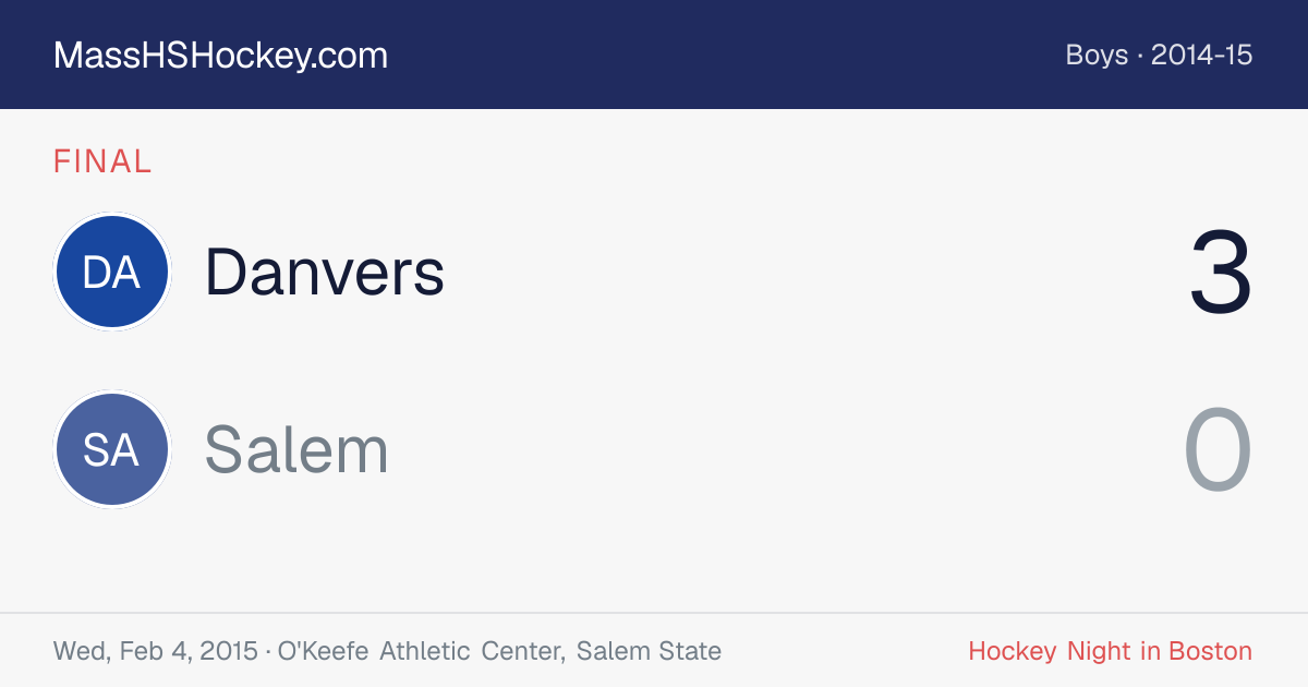 Danvers at Salem score card