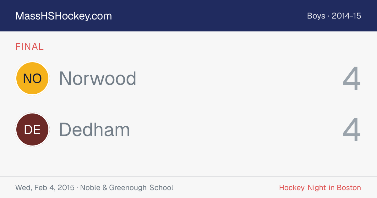 Norwood at Dedham score card