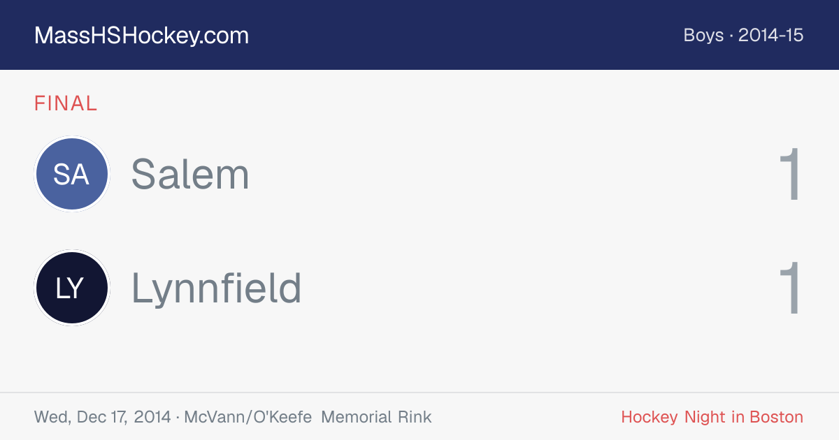 Salem at Lynnfield score card