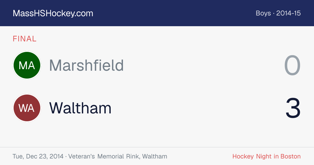Marshfield at Waltham score card