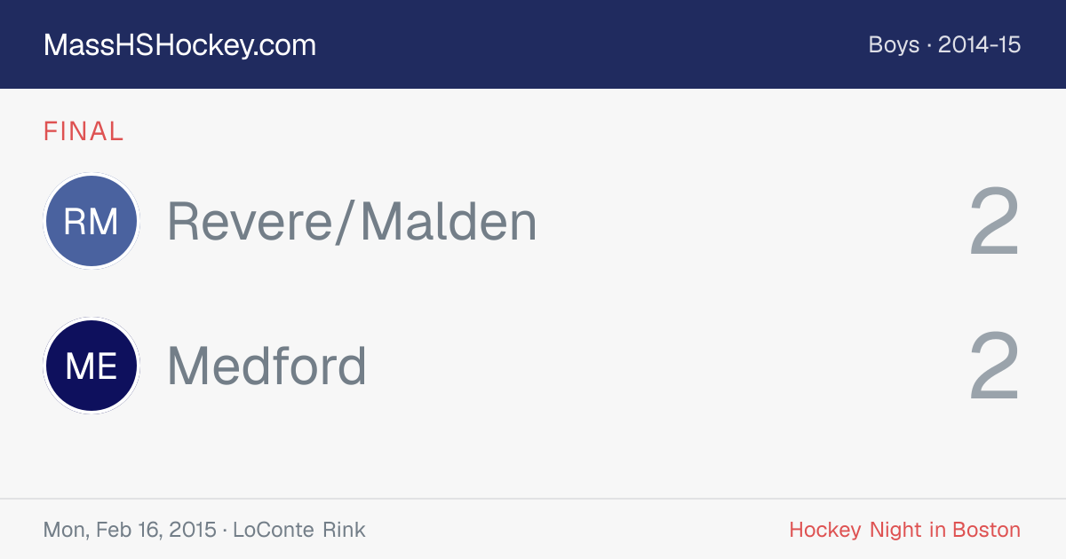 Revere/Malden at Medford score card