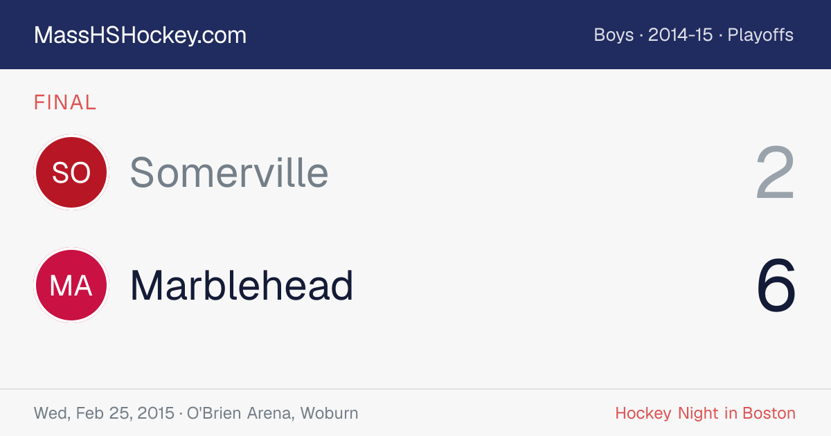 Somerville at Marblehead score card