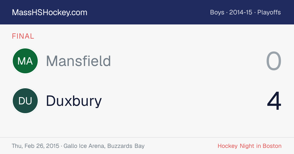 Mansfield at Duxbury score card
