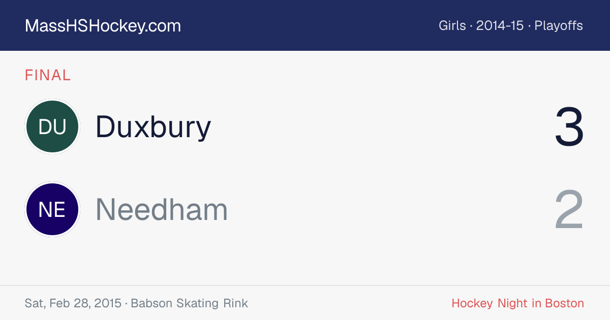 Duxbury at Needham score card