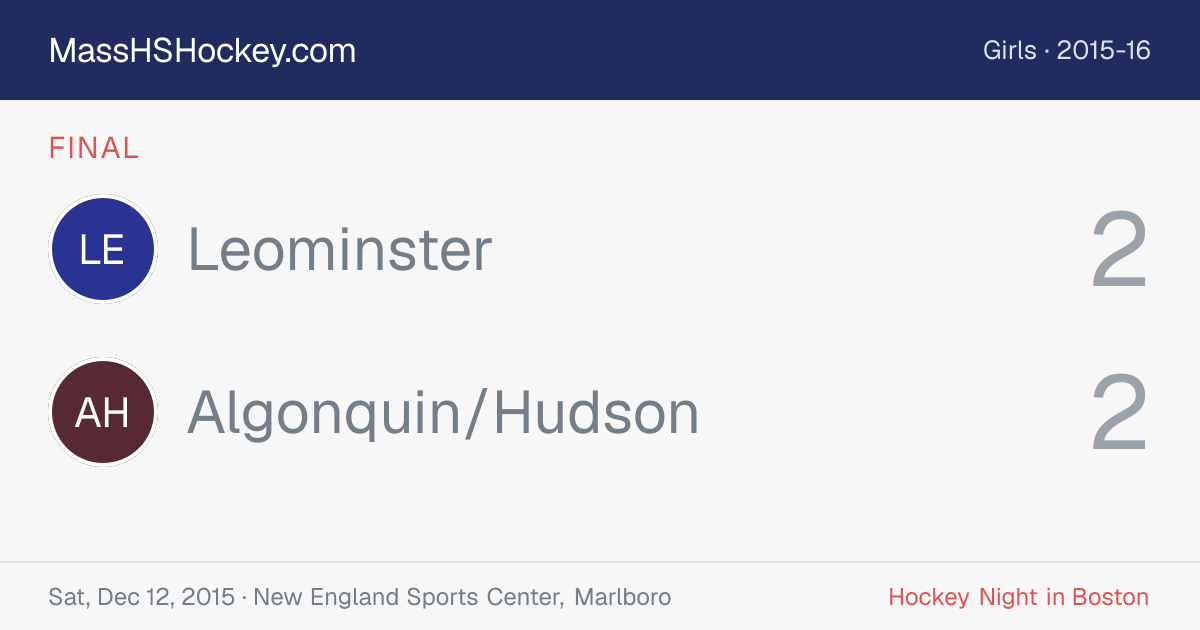 Leominster at Algonquin/Hudson score card