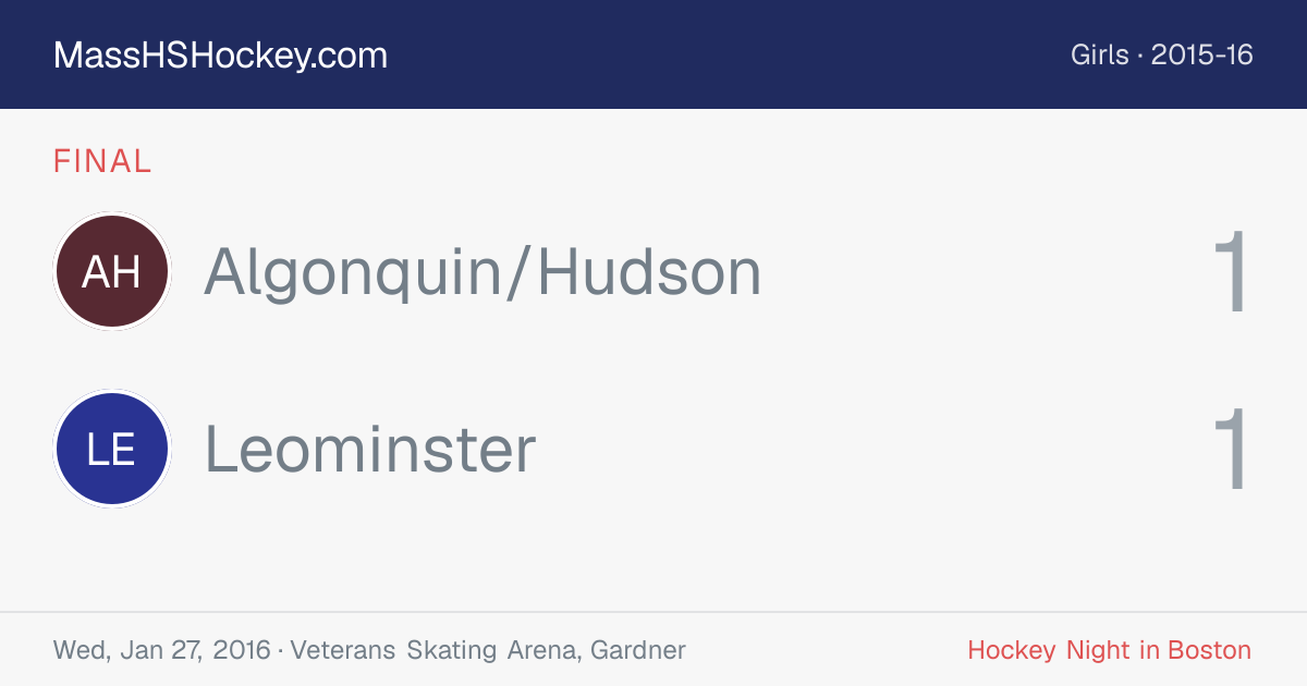 Algonquin/Hudson at Leominster score card