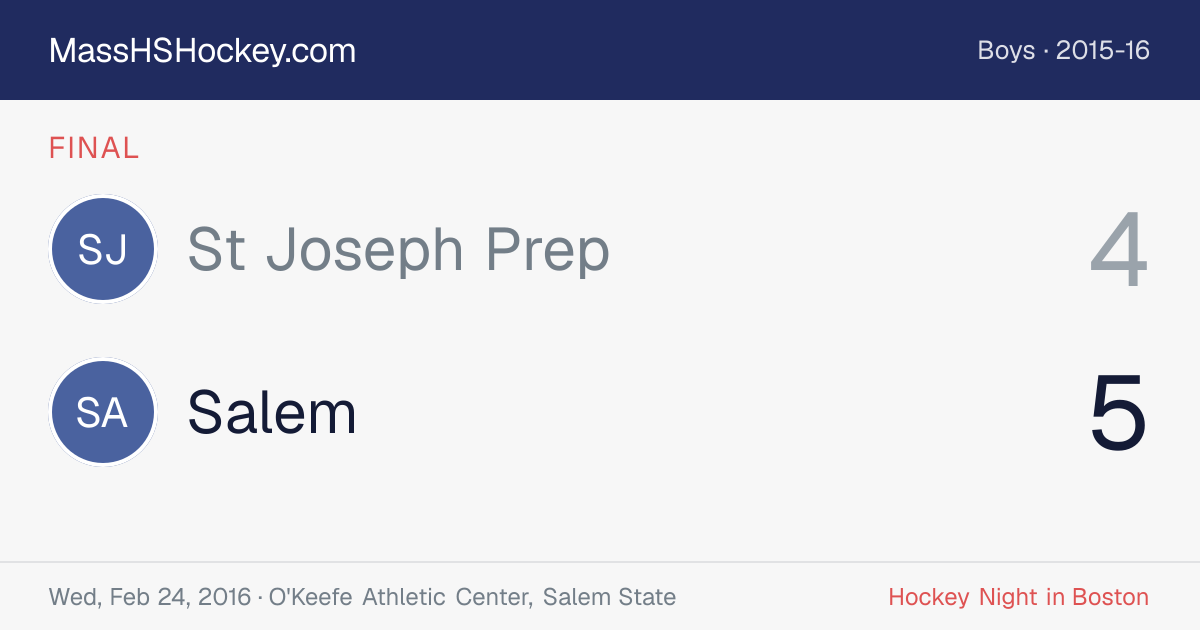St Joseph Prep at Salem score card