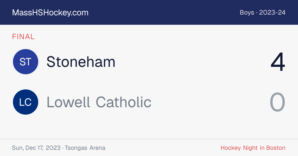 Stoneham at Lowell Catholic score card