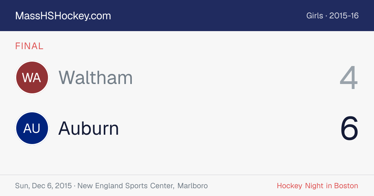 Waltham at Auburn score card