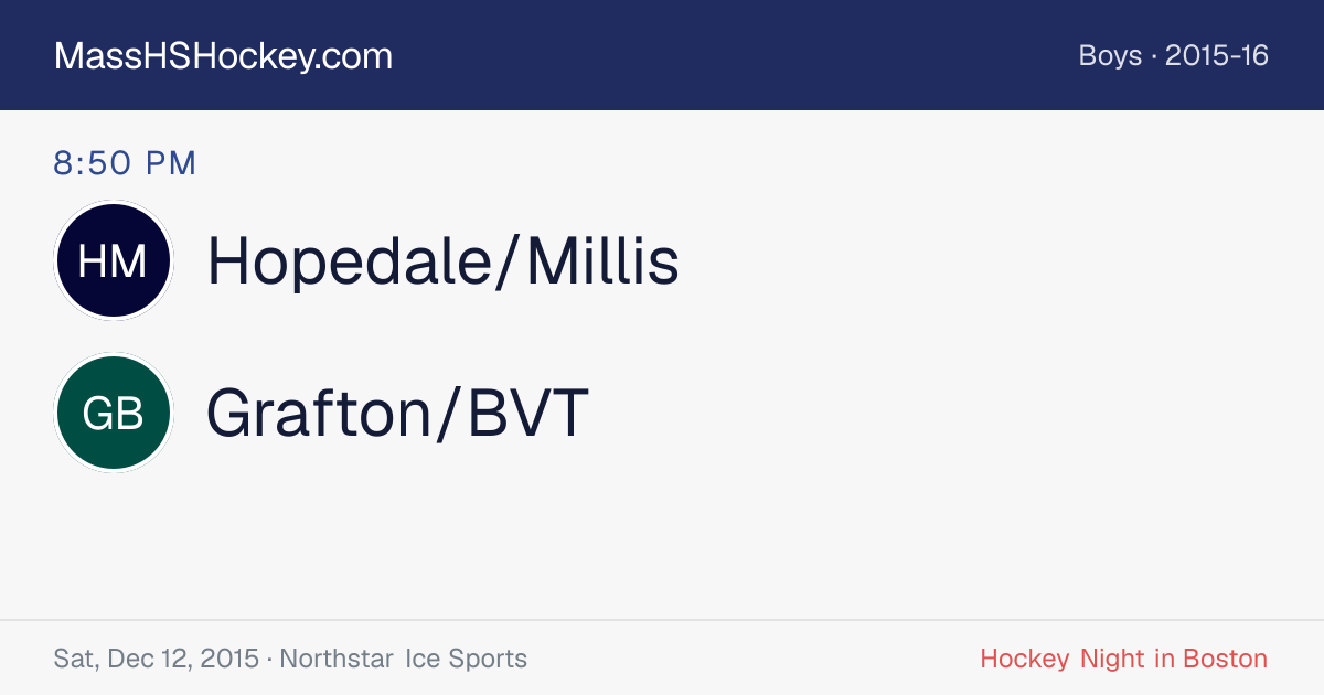 Hopedale/Millis at Grafton/BVT score card