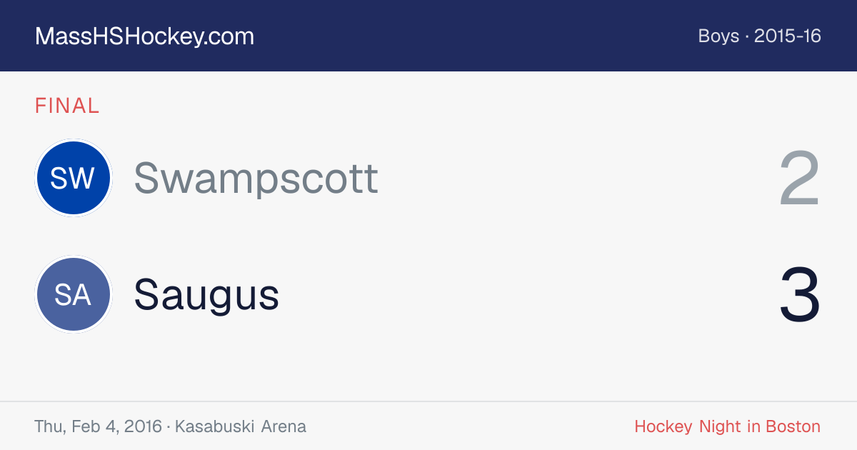 Swampscott at Saugus score card