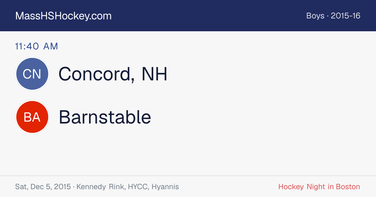 Concord, NH at Barnstable score card