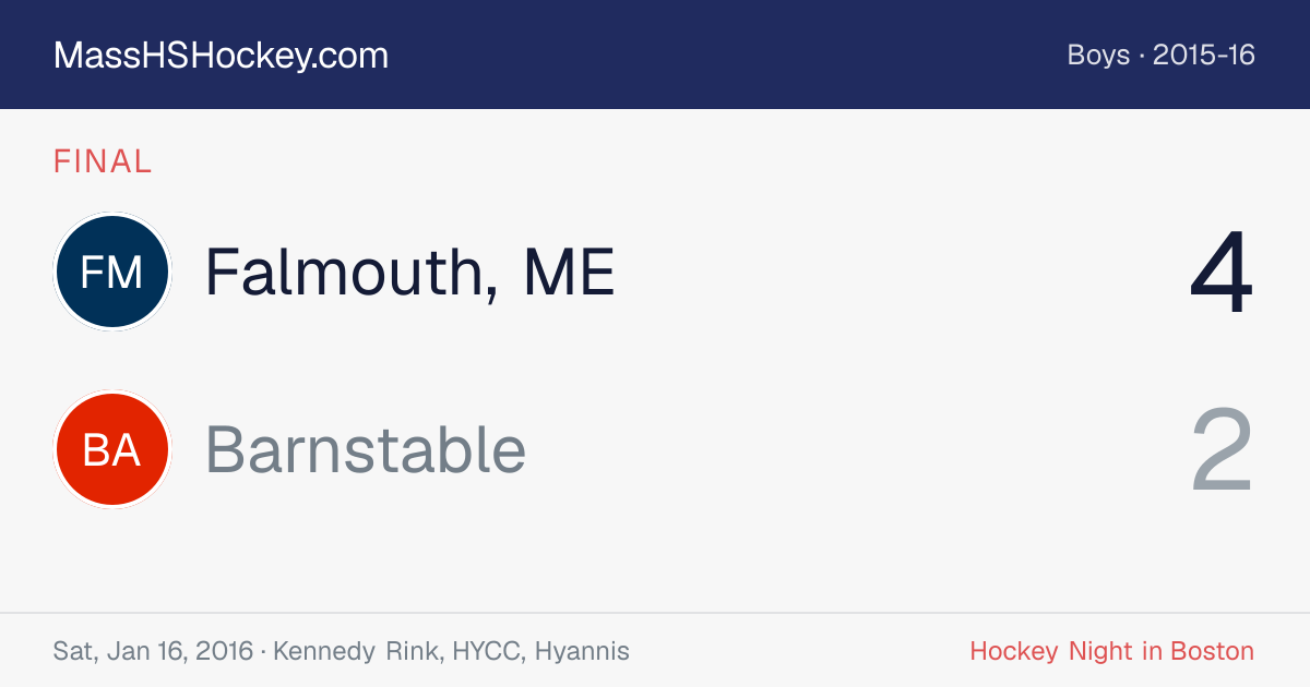 Falmouth, ME at Barnstable score card