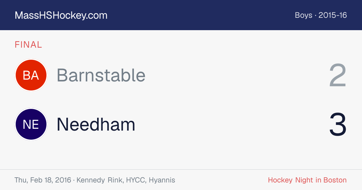 Barnstable at Needham score card