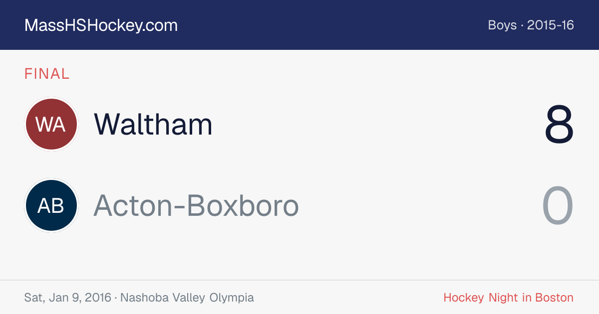 Waltham at Acton-Boxboro score card