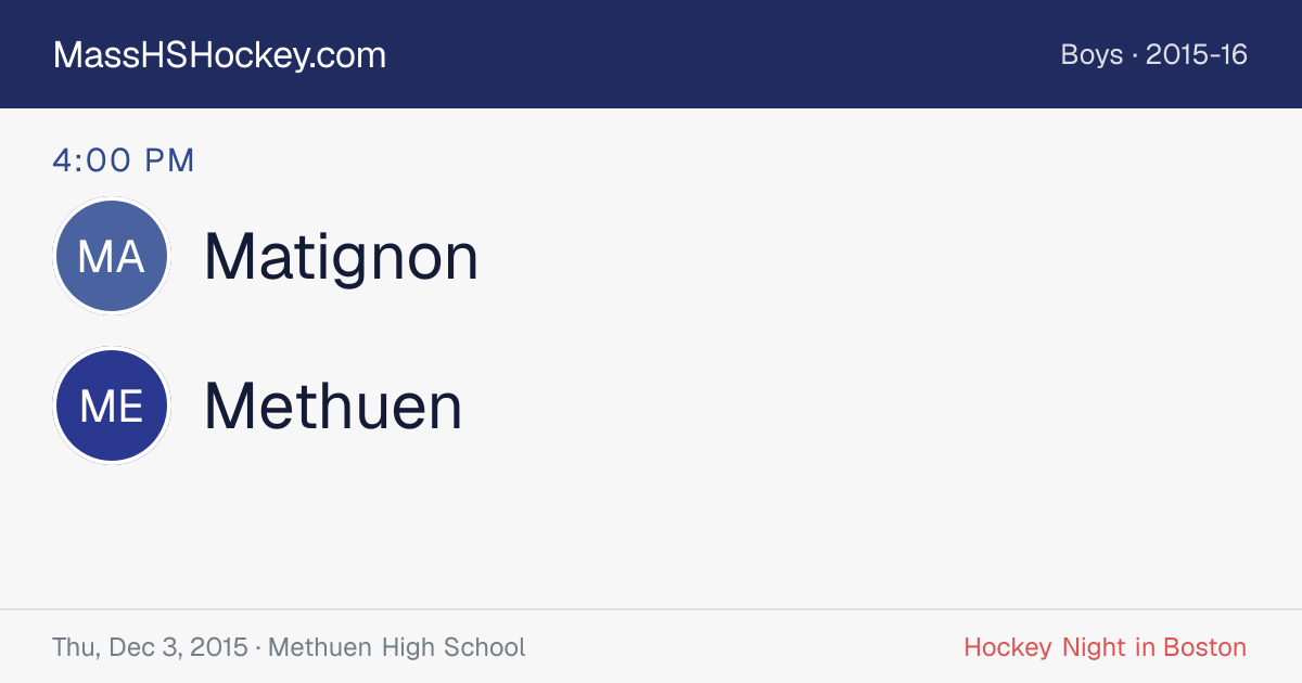Matignon at Methuen score card