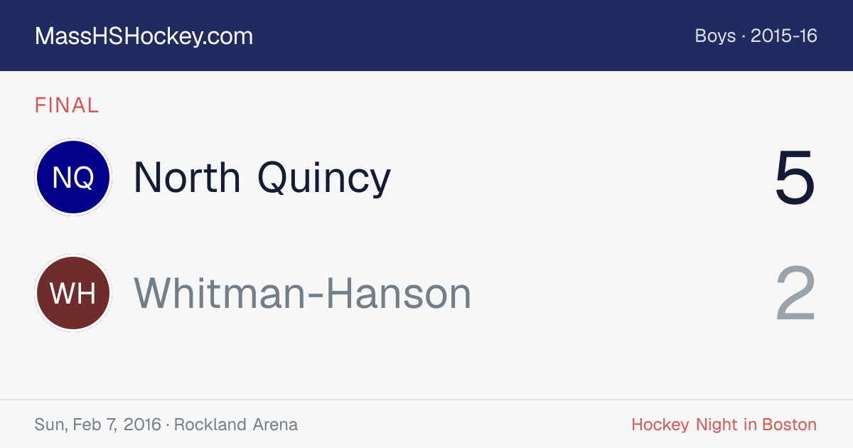 North Quincy at Whitman-Hanson score card