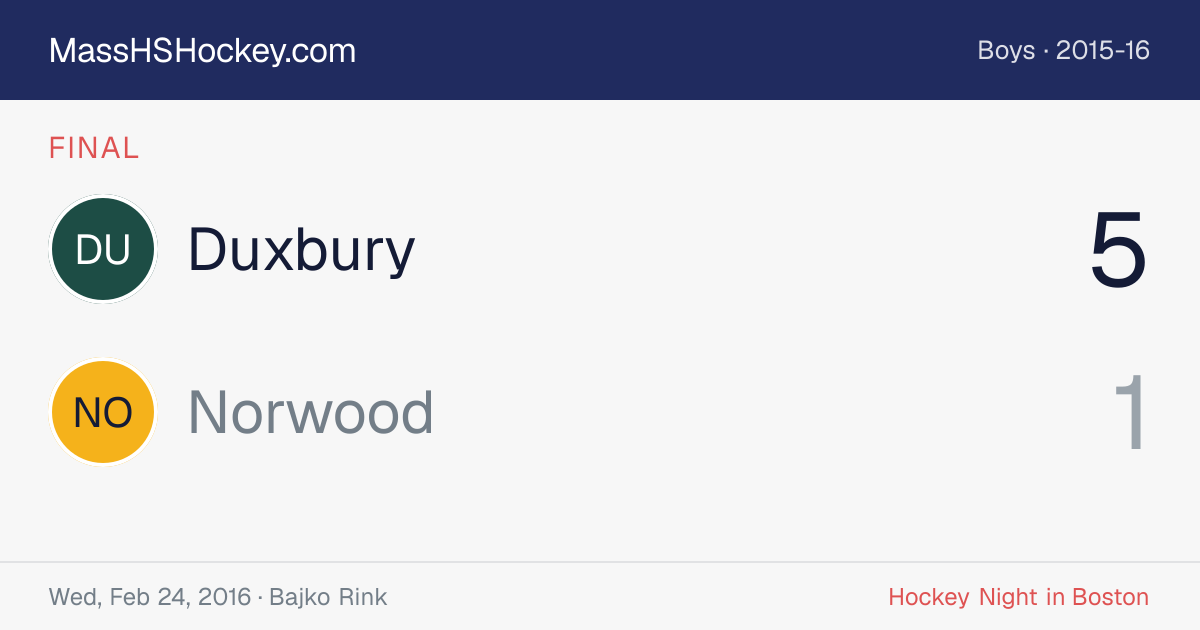 Duxbury at Norwood score card