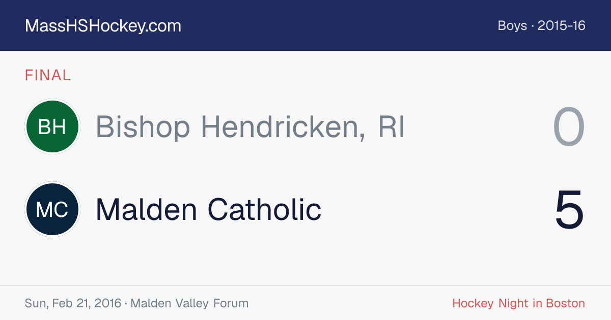 Bishop Hendricken, RI at Malden Catholic score card