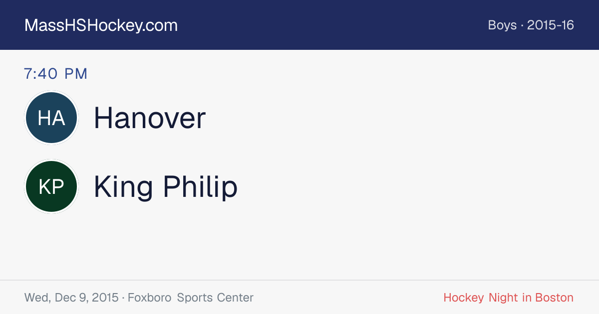 Hanover at King Philip score card