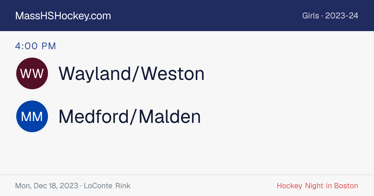 Wayland/Weston at Medford/Malden score card