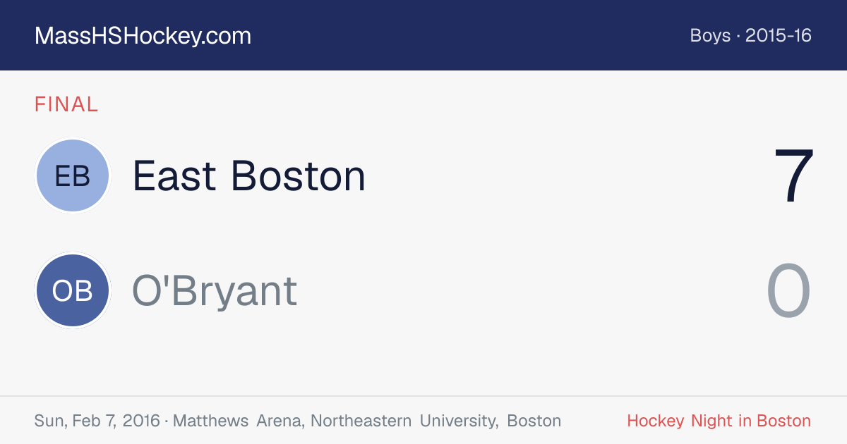 East Boston at O'Bryant score card