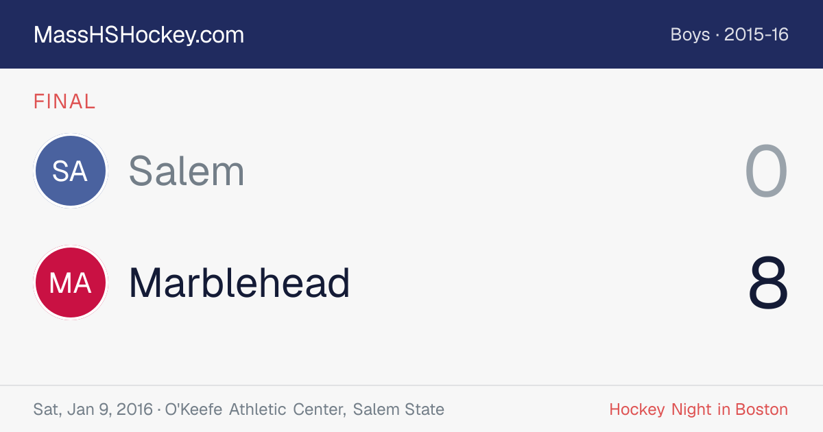 Salem at Marblehead score card