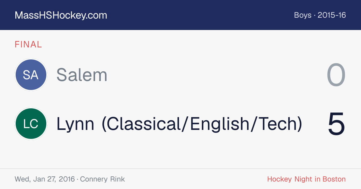 Salem at Lynn (Classical/English/Tech) score card
