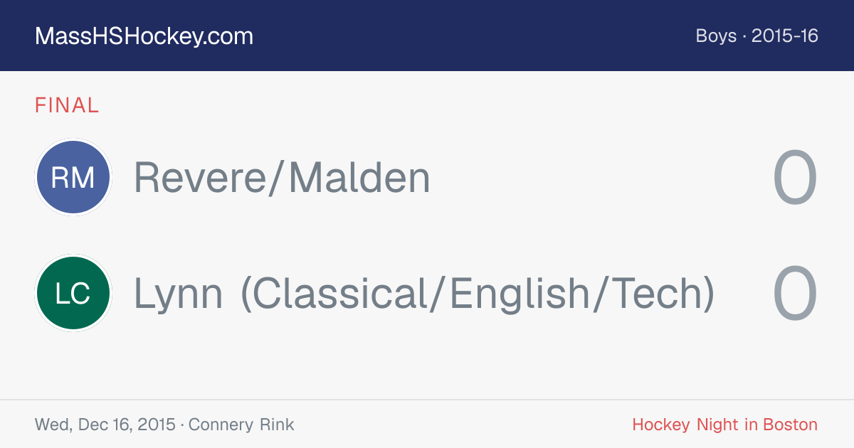 Revere/Malden at Lynn (Classical/English/Tech) score card