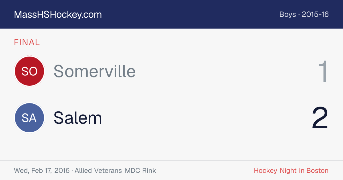 Somerville at Salem score card