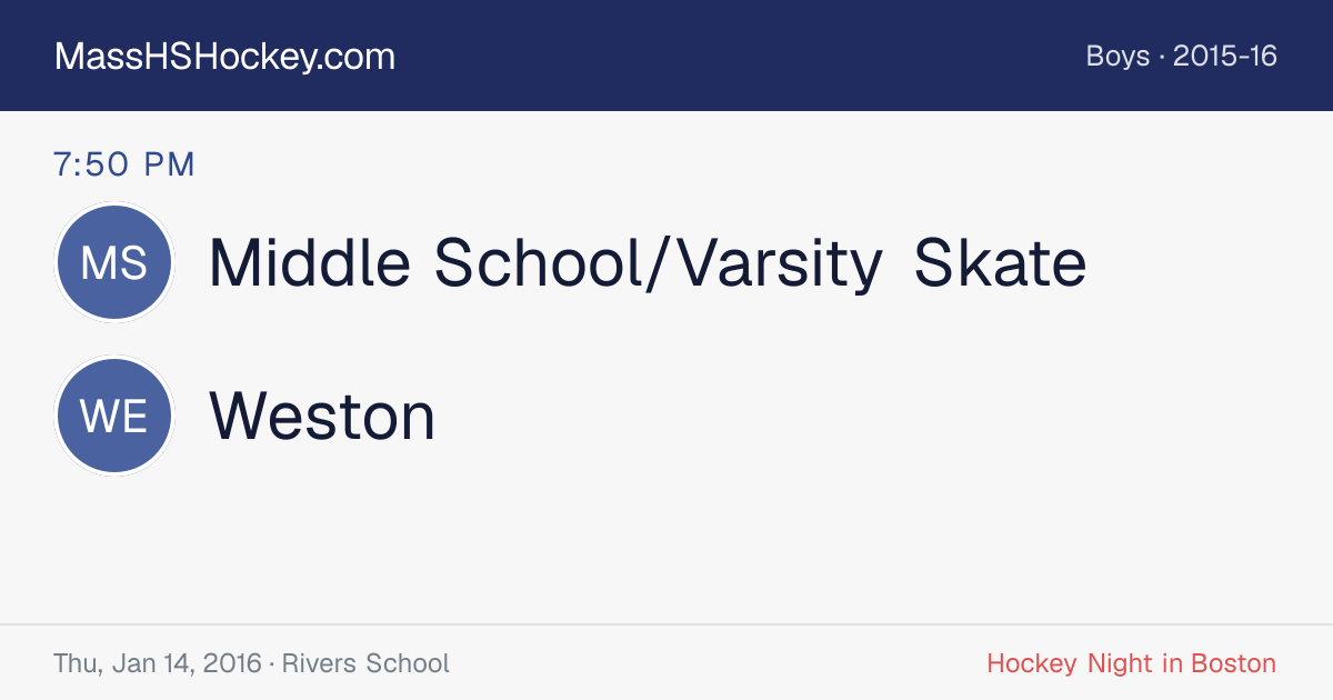 Middle School/Varsity Skate at Weston score card