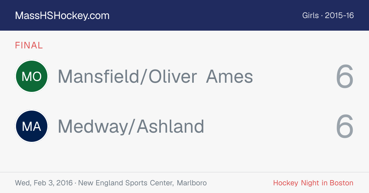 Mansfield/Oliver Ames at Medway/Ashland score card