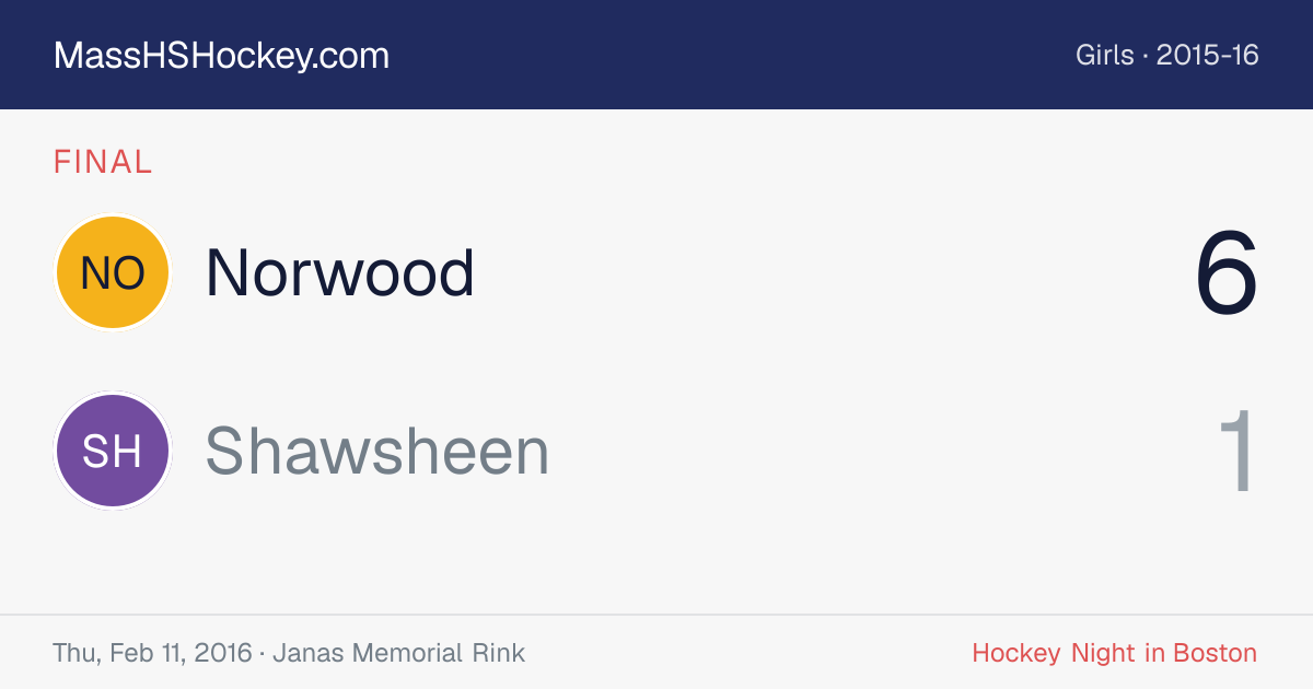 Norwood at Shawsheen score card