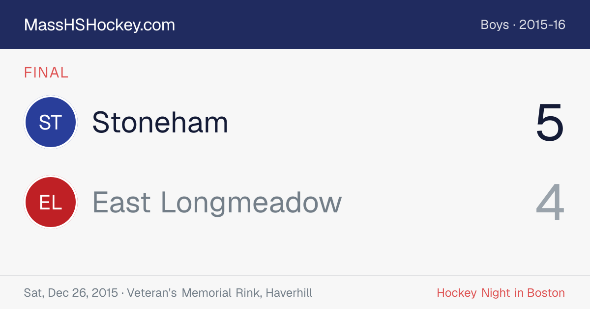 Stoneham at East Longmeadow score card