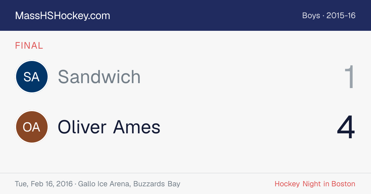 Sandwich at Oliver Ames score card