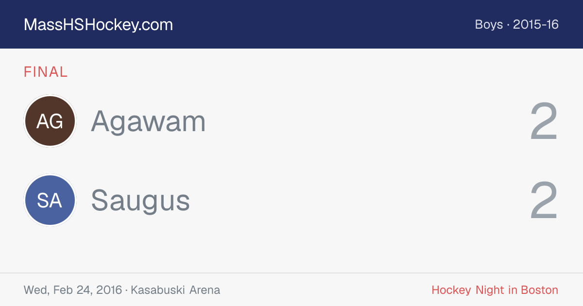 Agawam at Saugus score card