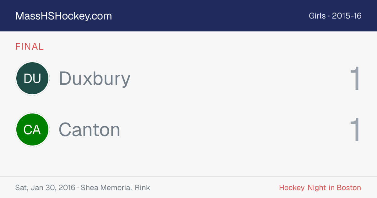 Duxbury at Canton score card