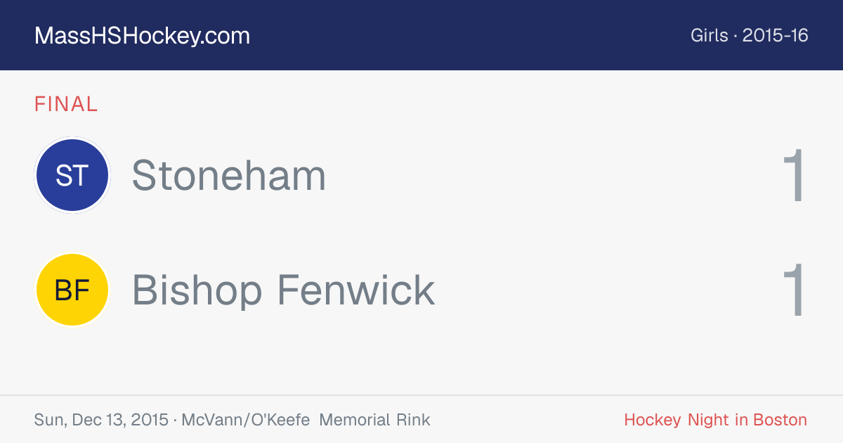 Stoneham at Bishop Fenwick score card