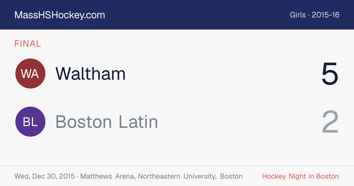 Waltham at Boston Latin score card