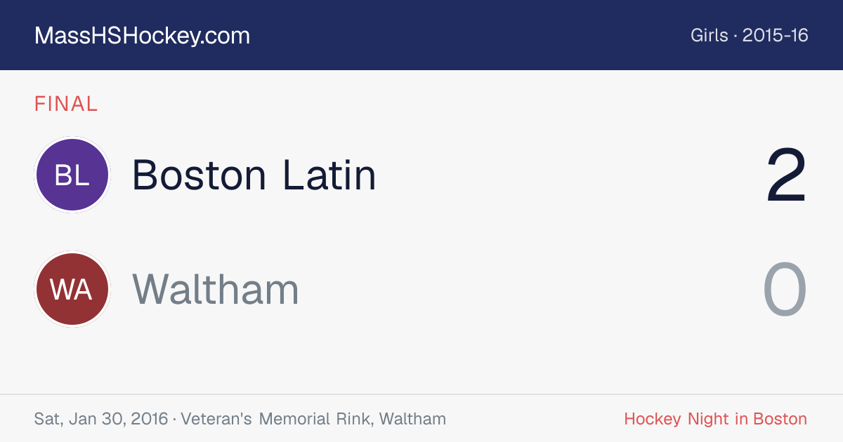 Boston Latin at Waltham score card