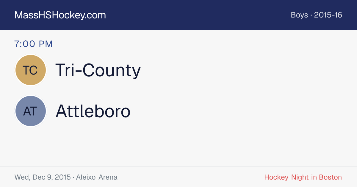 Tri-County at Attleboro score card