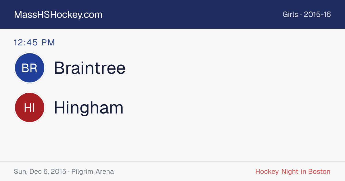 Braintree at Hingham score card