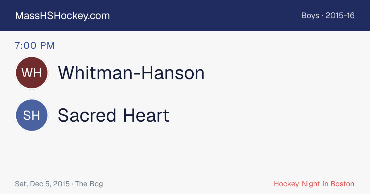 Whitman-Hanson at Sacred Heart score card