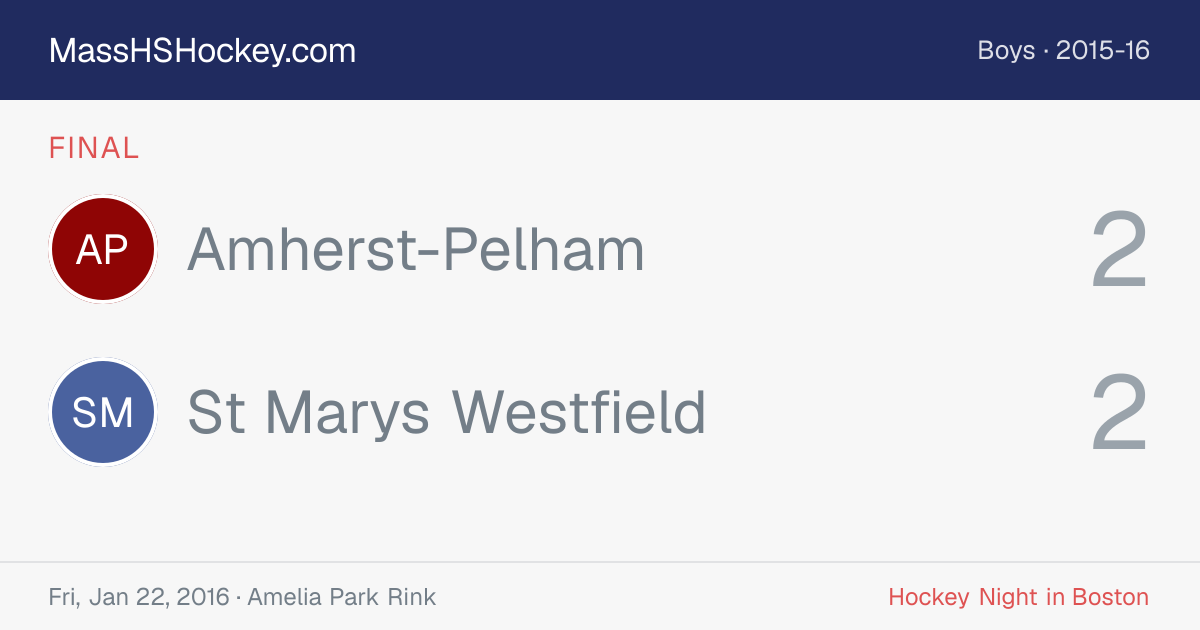 Amherst-Pelham at St Marys Westfield score card