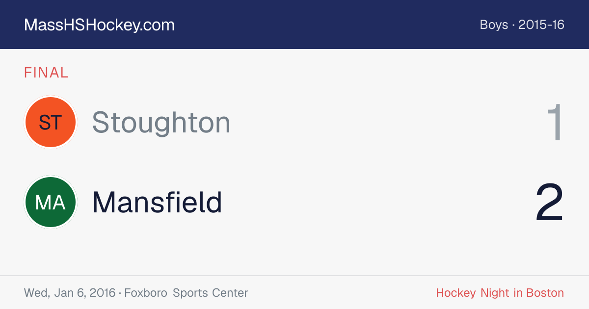 Stoughton at Mansfield score card