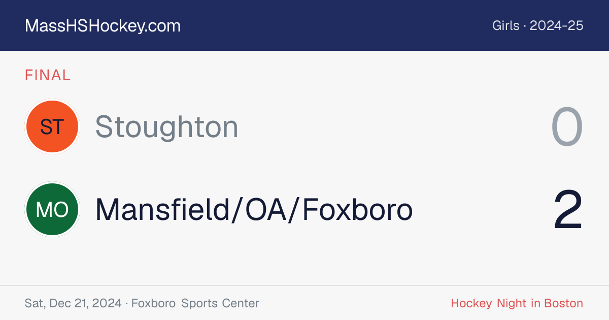 Stoughton at Mansfield/OA/Foxboro score card