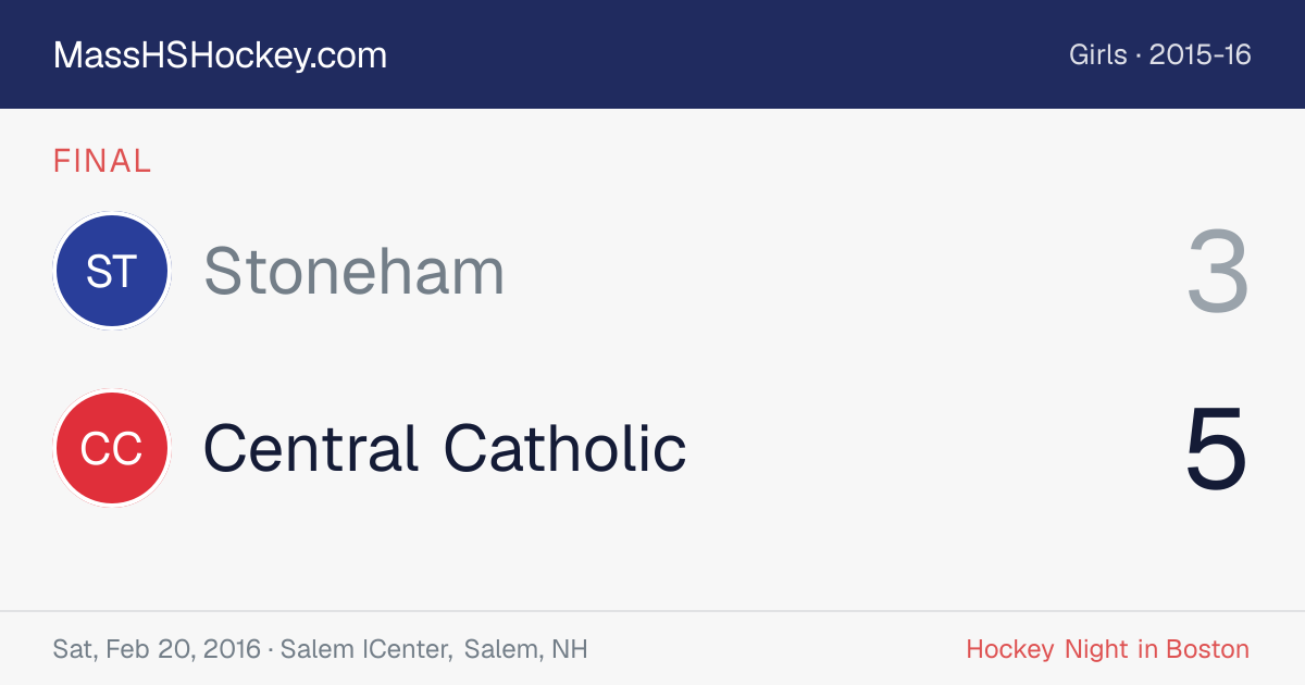 Stoneham at Central Catholic score card