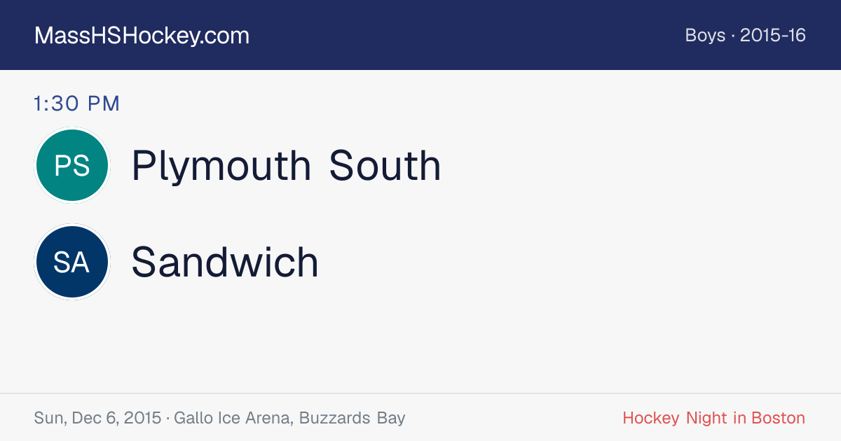 Plymouth South at Sandwich score card