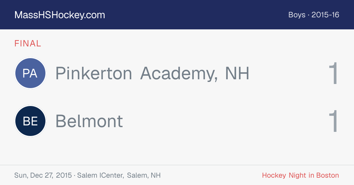 Pinkerton Academy, NH at Belmont score card